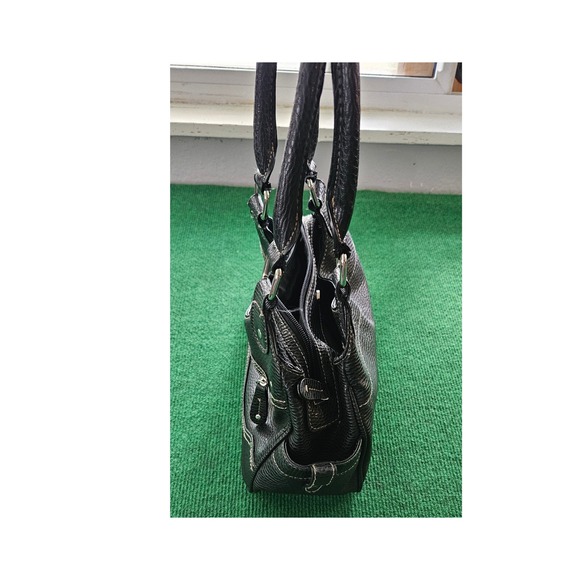 Black Faux Leather Handbag‎ Shoulder Bag Small Purse Pocketbook Silver Detail - Picture 9 of 9